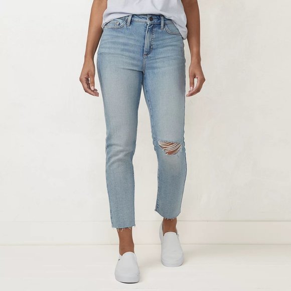 LC Lauren Conrad Womens Distressed High Waist Straight Leg Jeans Womens Sz 18 NW - Picture 5 of 11